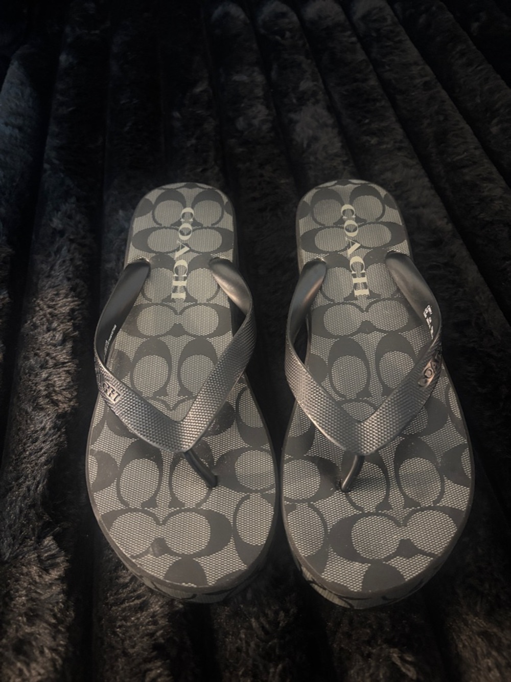 Coach Gray and Black Signature Flip Flop Sandals